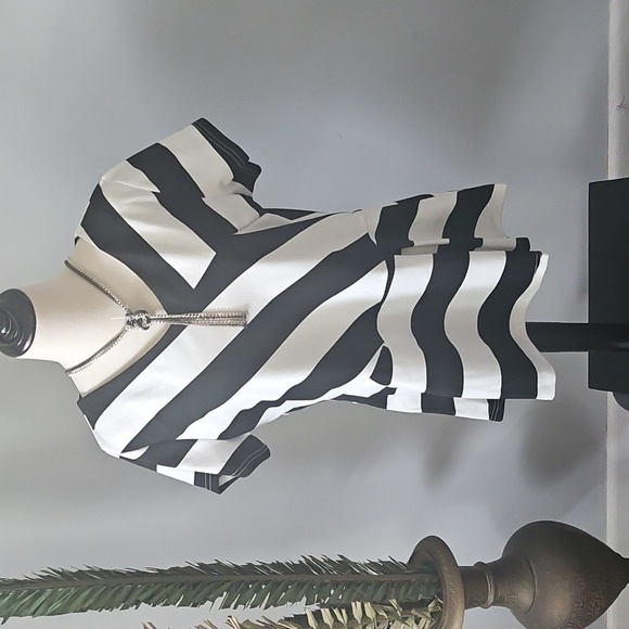 Agnes Orinda Black and White Striped Peplum Blouse - Picture 3 of 16